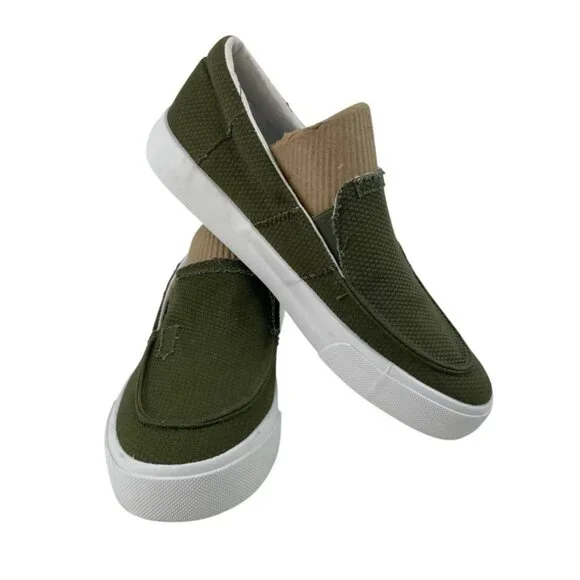 Obtaom Olive Green Slip On Shoes Canvas Sneakers Womens 8 Mens 6.5 - Picture 3 of 10